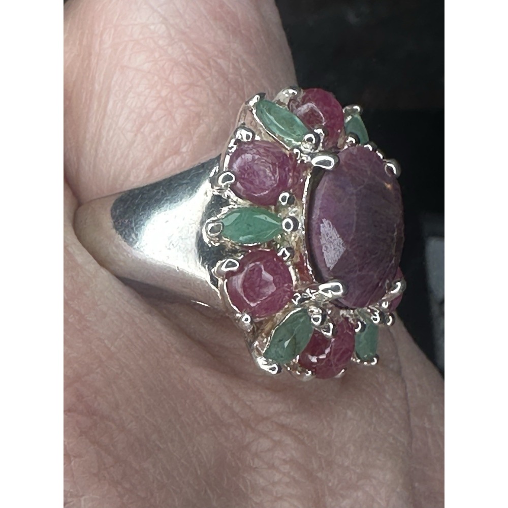 925 Sterling Silver Ring Ruby Emerald Natural Gem… - image 2